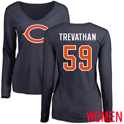 Chicago Bears Navy Blue Women Danny Trevathan Name and Number Logo NFL Football #59 Long Sleeve T Shirt